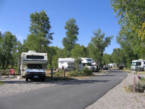 Gros Ventre campsites with RVs and cottonwoods