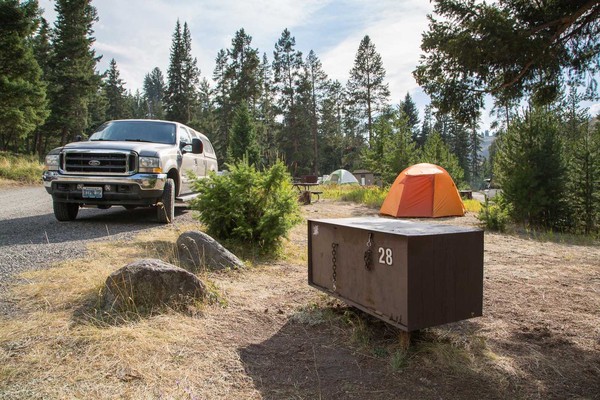 Campsite with bear proof food storage at Tower Fall Campground