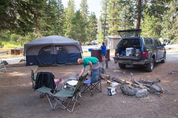 Setting up camp in the Tower Fall Campground